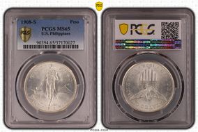 1908-S Peso KM-172  Ag MS65