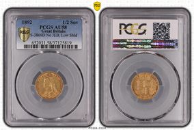 1892 1/2 Sov S-3869D No JEB, Low Shld AU58