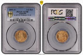 1891-S 1/2 Sov S-3871D Without J.E.B. AU58