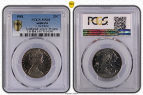 1981 20C 3 1/2 Claw Scalloped Letters Obverse MS65