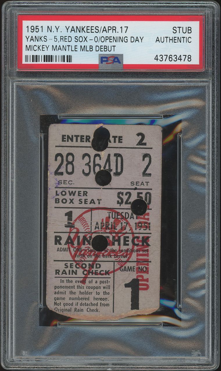 1951 Mickey Mantle MLB debut ticket stub graded PSA Authentic