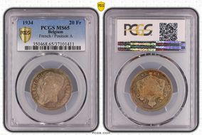 1934 20 Fr BELGES Position A Coin Alignment MS65