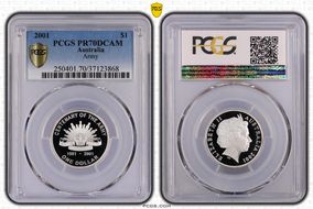 2001 $1 Army Centenary Ag PR70DCAM