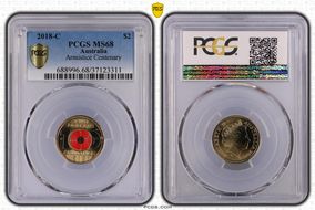 2018-C $2 Armistice Centenary Colorized MS68