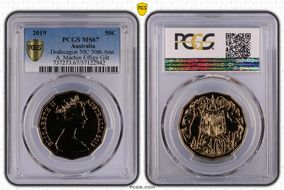 2019 50C Dodecagon 50C 50th Ann. A. Machin Effigy Gilt MS67