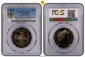 2018 50C Gold Coast Gilt XXI Commonwealth Games MS68