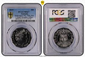 2019 50C Dodecagon 50C 50th Ann. I. Rank Broadley Effigy MS67