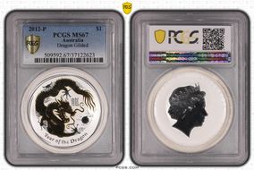 2012-P $1 Year of the Dragon Ag Gilt MS67