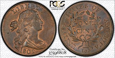 1802 1C S-231 No Stems MS64+ RB