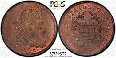 1804 1/2C C-13, Plain 4, No Stems MS64BN