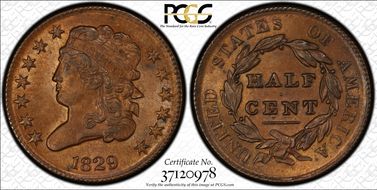 1829 1/2C Cohen 1 MS64BN