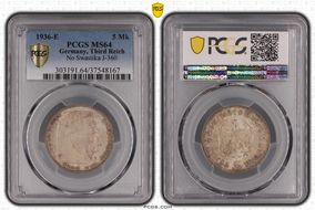1936-E 5 Mk No Swastika J-360 MS64