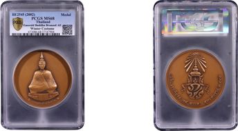 BE2545 (2002) Medal Emerald Buddha Bronzed AE  Winter Costume MS68