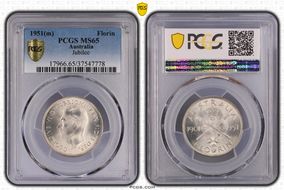 1951(m) Florin Jubilee KM-47  Ag MS65