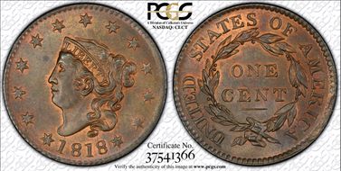 1818 1C Newcomb 3 MS64RB