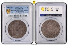 (1832-34) 8 R KM-80 F.7.0 C/M on Peru 8R XF45