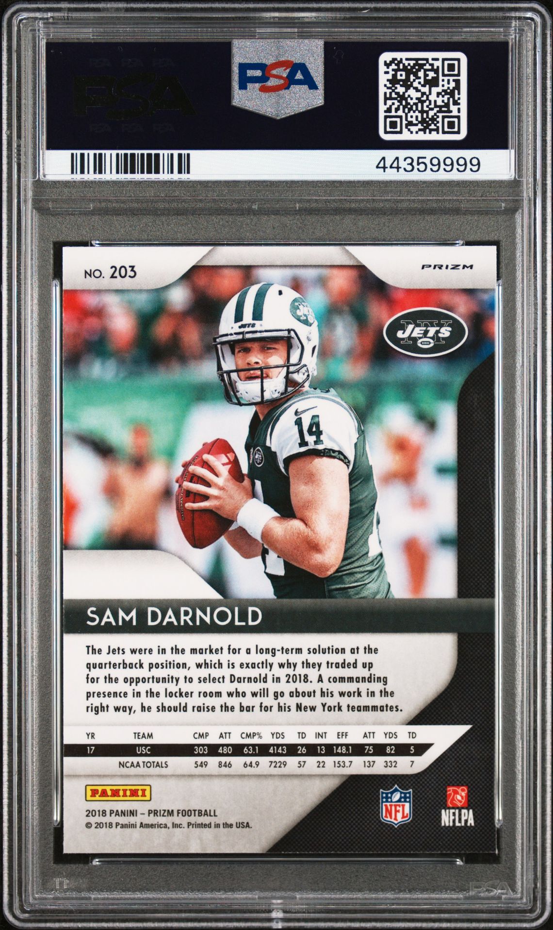 2018 Panini Prizm Sam Darnold #203 (Disco Prizm) Gem Mt 10 back