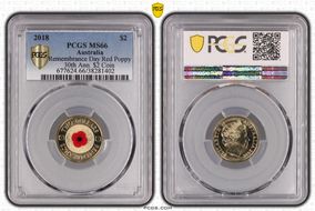 2018 $2 Remembrance Day Red Poppy 30th Ann. $2 Coin Colorized MS66