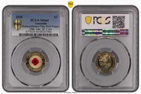 2018 $2 Remembrance Day Red Poppy 30th Ann. $2 Coin Colorized MS64