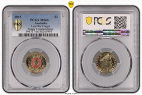 2015 $2 Lest We Forget Colorized Poppy Counterstamp MS66