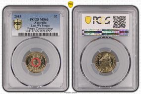 2015 $2 Lest We Forget Colorized Poppy Counterstamp MS66
