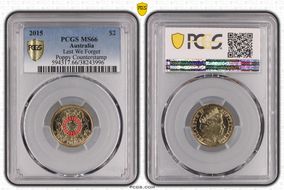 2015 $2 Lest We Forget Colorized Poppy Counterstamp MS66