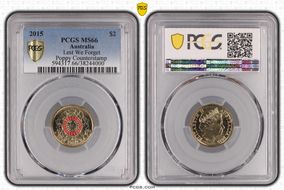 2015 $2 Lest We Forget Colorized Poppy Counterstamp MS66