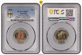 2015 $2 Lest We Forget Colorized Poppy Counterstamp MS67