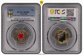 2015 $1 WWI War Heroes-Red Poppy Colorized MS68