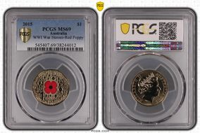 2015 $1 WWI War Heroes-Red Poppy Colorized MS69