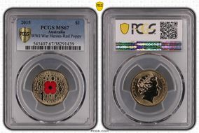 2015 $1 WWI War Heroes-Red Poppy Colorized MS67