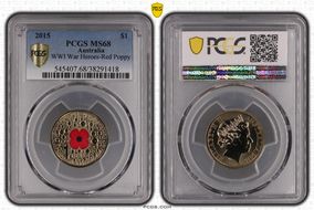2015 $1 WWI War Heroes-Red Poppy Colorized MS68
