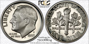 1993-S 10C Silver PR70DCAM