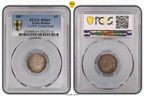 1887 6D S-3912 Young Head MS64