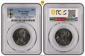 1981 20C 3 1/2 Claw Scalloped Letters Obverse MS65