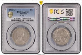 1966(L) 20C Wavy "2" AU53
