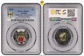 2018 $2 100th Ann. of Armistice Colorized Poppy MS64