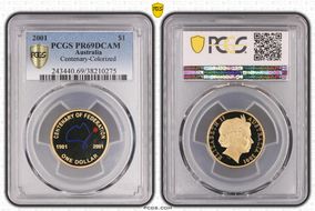 2001 $1 Centenary-Colorized PR69DCAM