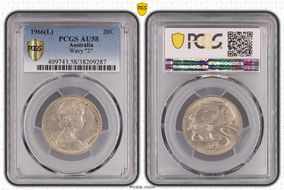 1966(L) 20C Wavy "2" AU58