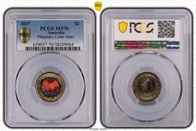 2017 $2 Planetary Coins Mars Colorized MS70