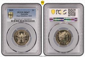 2019 $1 Rum Rebellion 1808 MS67
