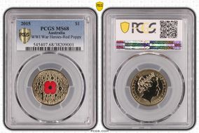 2015 $1 WWI War Heroes-Red Poppy Colorized MS68