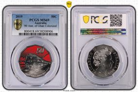 2019 50C 90 Ann. of Ghan Colorized MS69