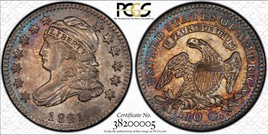 1821 10C Small Date MS64+ 