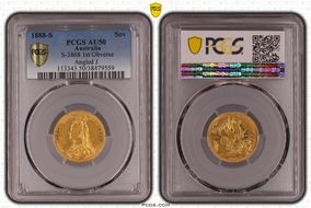 1888-S Sov S-3868DISH S9 1st Obverse Angled J AU50