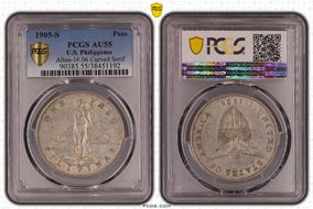 1905-S Peso Allen-16.06 Curved Serif AU55