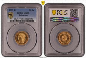 1892 B 20 Fr KM-31.3  Au MS63+