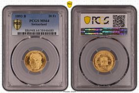 1893 B 20 Fr KM-31.3  Au MS64