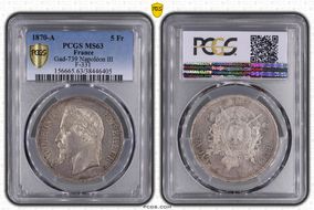 1870-A 5 Fr Gad-739 Napoléon III F-331 MS63