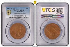 1956 Y. (p) 1D Melbourne obverse AU58BN